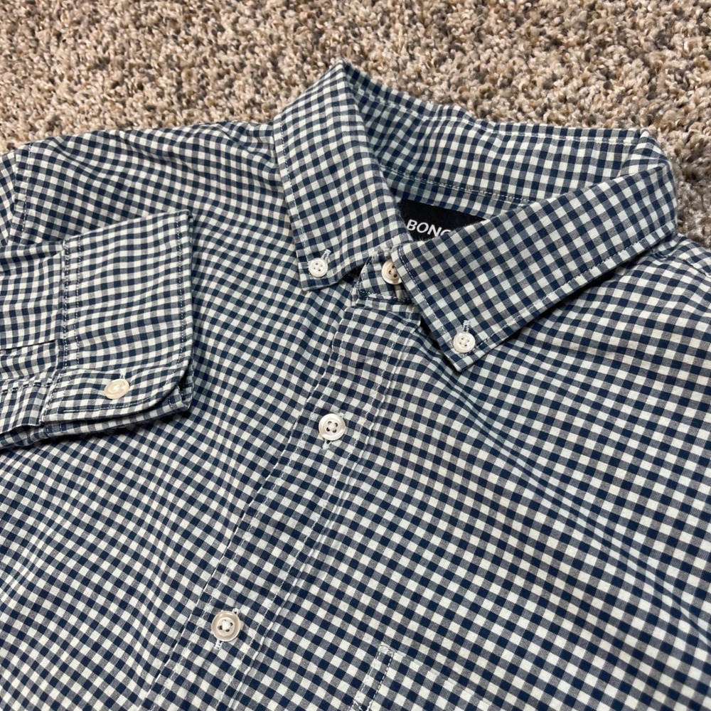 Bonobos Men's Medium Slim Fit Gingham Button Down Shirt Navy Blue White Check